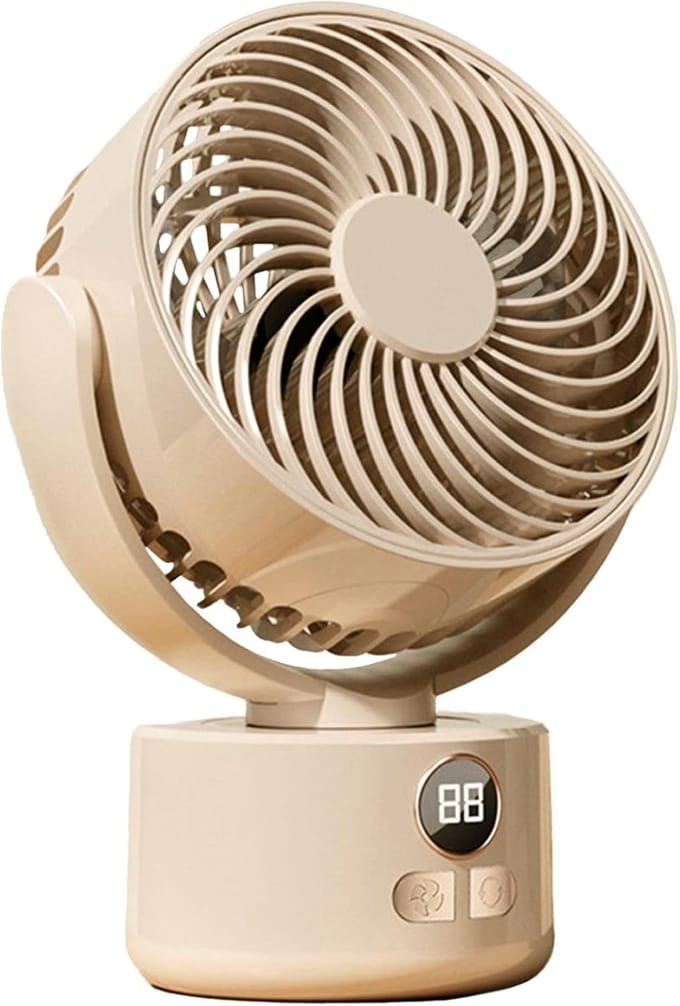 KZQ USB tafelventilator wit – 1200mAh oplaadbaar, 3 snelheden, stil (<25dB), 140° kantelbaar, 120° slingerend