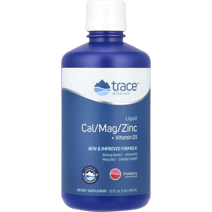 Trace, Calcium/Magnésium/Zinc liquide + Vitamine D3, Saveur Fraise, 940 ml (946ml)