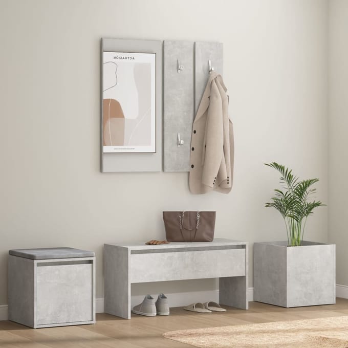 vidaXL - Garderobe - set - bewerkt - hout - betongrijs