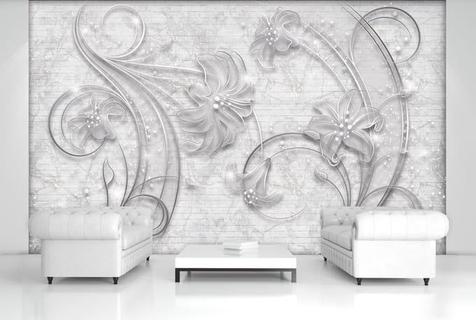Floral Abstract Silver Grey Photo Wallcovering