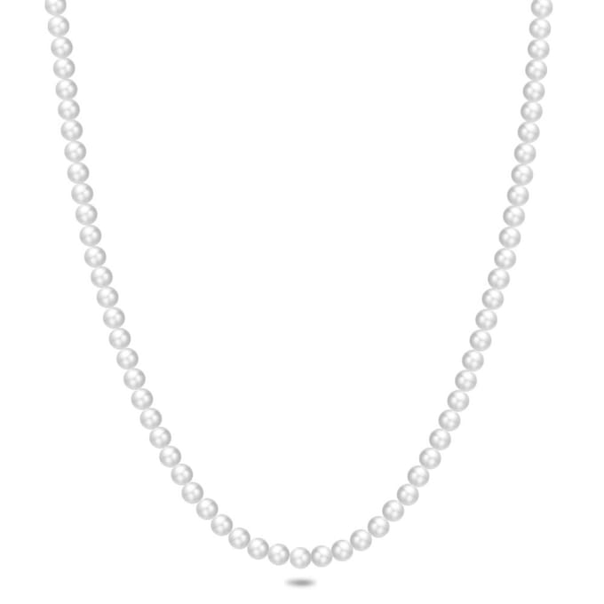 Twice As Nice Halsketting in zilver, parels, lang 60cm+5cm