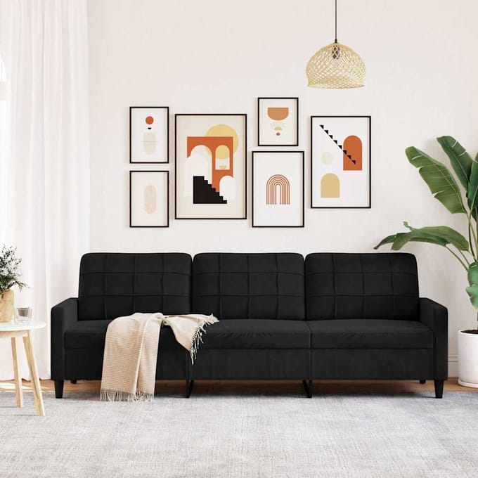 vidaXL - Driezitsbank - 210 - cm - fluweel - zwart