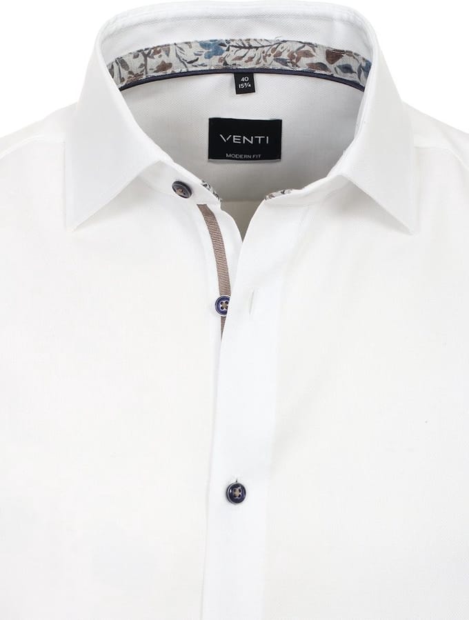 Wit Gewerkt Venti Heren Overhemd Met Motief Kraag Modern Fit - L