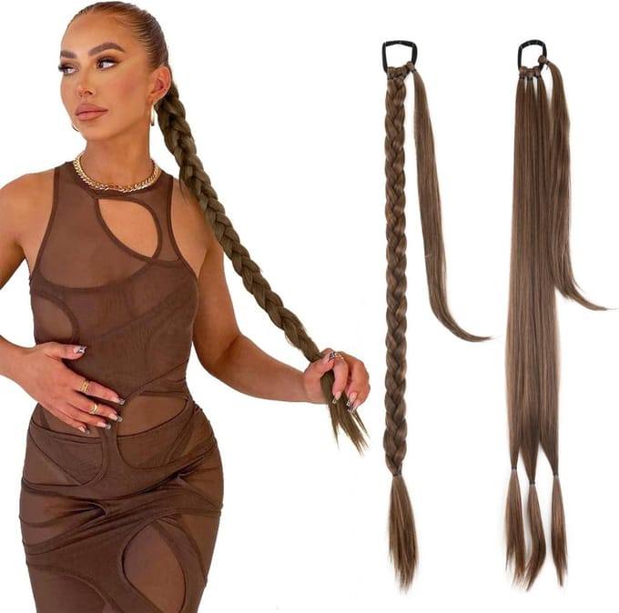 SassyGoods Bruine Ponytail Extensions - Vlecht Hair Extensions - Braid Extensions - Haarstuk - Haarverlenging - Bruin - 80 cm