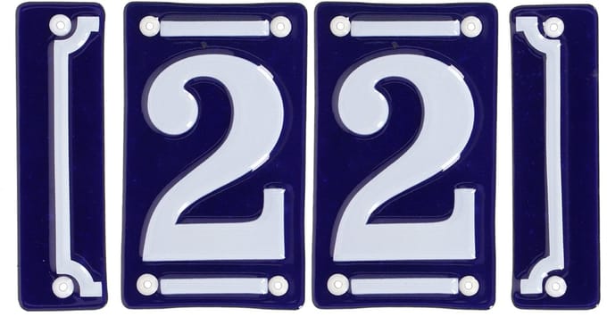 Best for Boots huisnummer 22 met sierrand - Oudhollands - emaille - blauw/wit