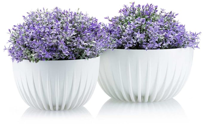 HowHomely Stripped Eco - Bloempot - Recycleren - Wit - Weerbestendig