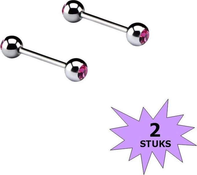 Fako Bijoux® - Barbell Piercing - Kristal - 12mm - Roze - 2 Stuks