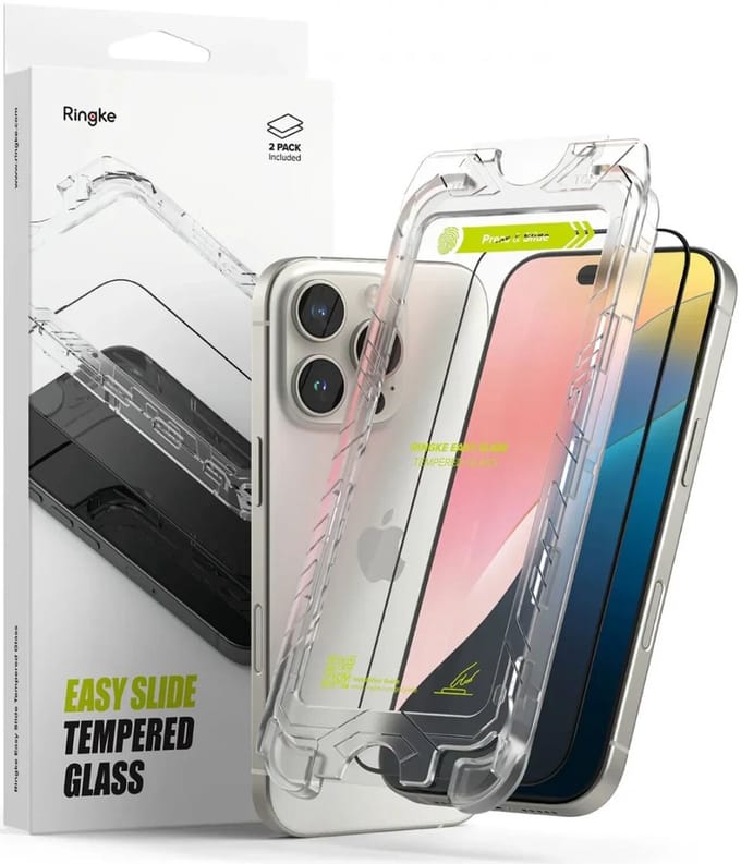 Ringke Easy Slide Geschikt voor Apple iPhone 16 Pro | Screen Protector met Jig | 9H Volledig Dekkend Tempered Glass | Case Friendly | Gemakkelijke Installatie | 2-Pack