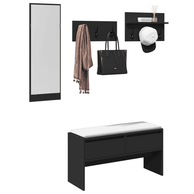 vidaXL - 4-delige - Garderobe - set - bewerkt - hout - zwart