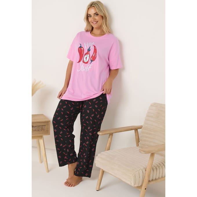 Yours Roze Hot Stuff Wijde Gestreepte Pyjama Set Size 58-60