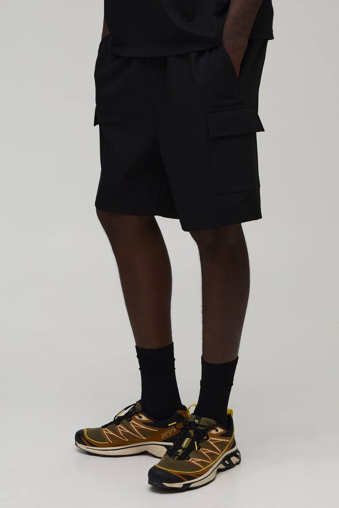 Relaxed Fit Cargo Shorts Met Elastische Tailleband En Technische Stretch | Black | Size Medium