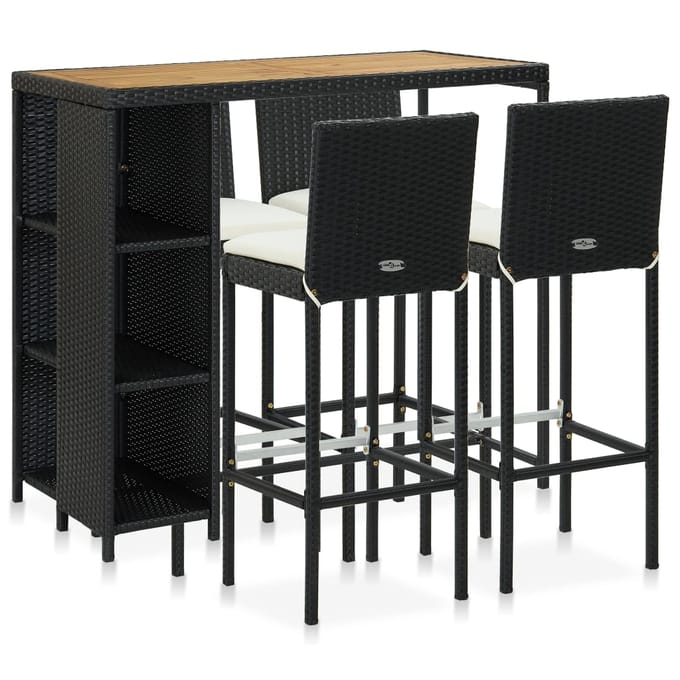 vidaXL - 5-delige - Tuinbarset - met - kussens - poly - rattan - zwart