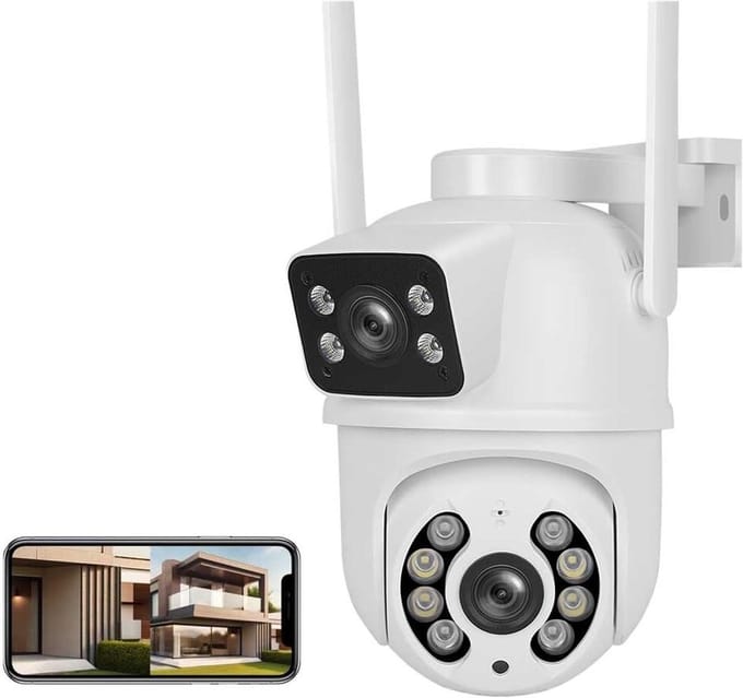 Beveiligingscamera Buiten - Wifi Camera PTZ - Huis Beveiligen - Dubbele Lens Twee Schermen - 4MP - Wit