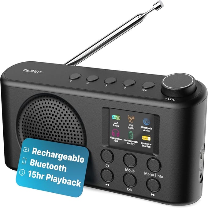 Majority Orwell - Draagbare Radio - DAB/DAB+/FM - Bluetooth - Wekker - EQ-modi - LED-display - Zwart