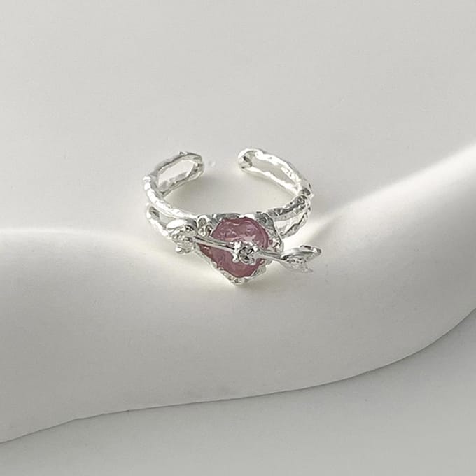 Nieuwe Mode Niche Design Eén Pijl Door Het Hart met Diamanten Liefde Open Ring Ring white