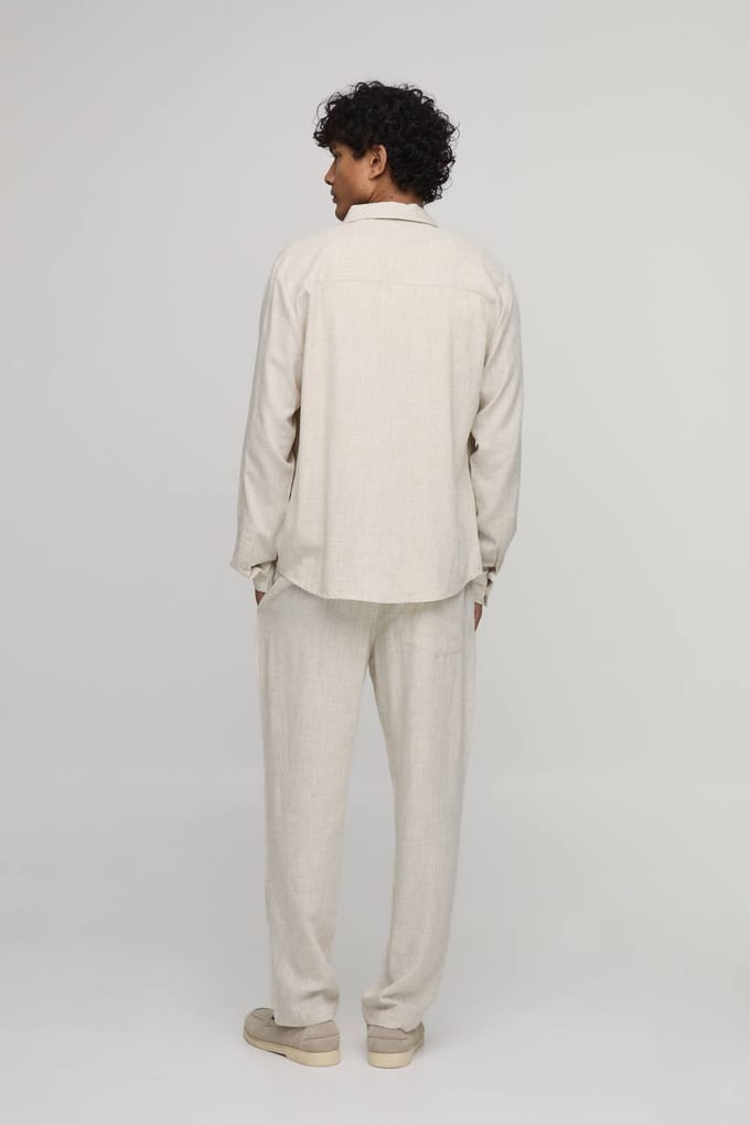 Slim Fit Half & Half Waist Linen Blend Trouser | Natural | Size Large