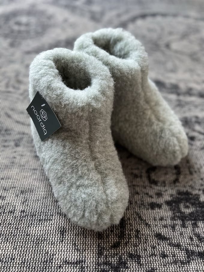 Noordiq - Merino Wollen Kindersloffen - Groengrijs - Maat 32/33