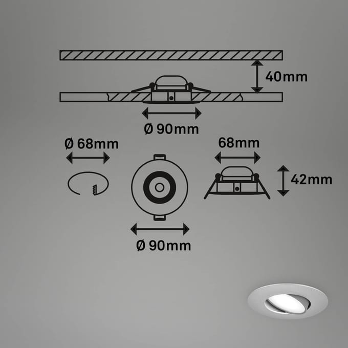 Briloner LED inbouwspot 7597 3er IP65 4.000 K mat chroom