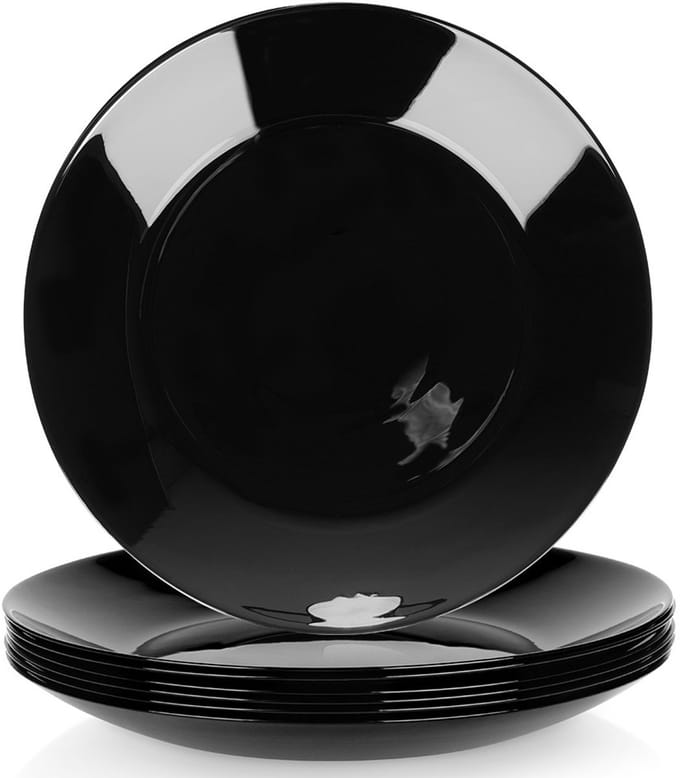 Vilde - Platte Glazen Dinerborden - Zwart - 25,5 cm - Set van 6
