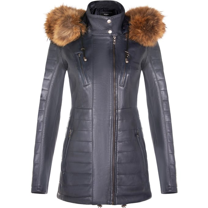 Dames slim fit leren parka-jas met capuchon-Northam