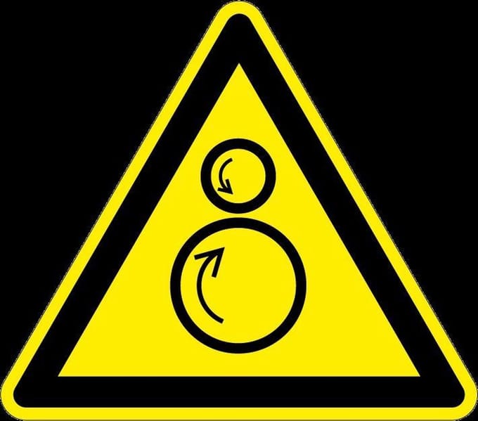 Waarschuwingssticker draaiende rollen - ISO 7010 - W025 400 mm