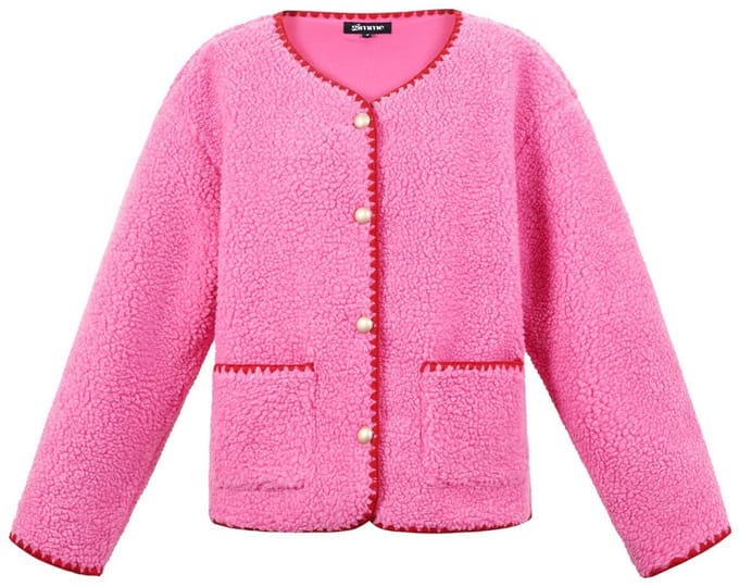 Comfortabele Geweven Polyester Damesjas met Contrastafwerking - Roze - Maat M