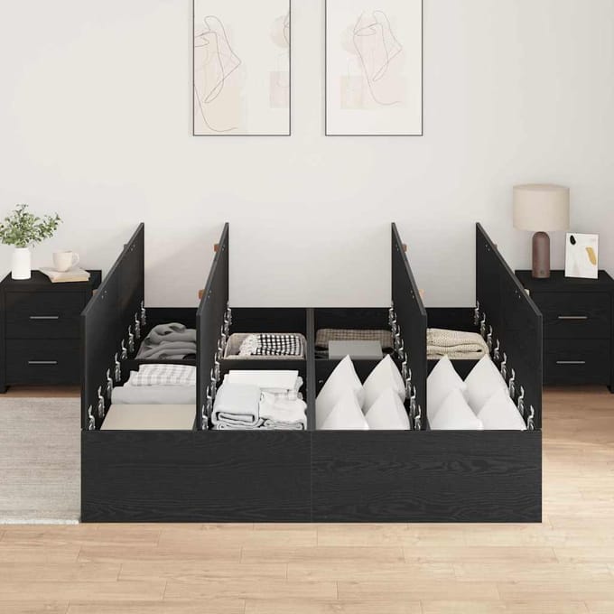 vidaXL - Opbergbedframe - met - opslag - Zwart - Eiken - 140 - x - 190 - cm - Bewerkt - hout