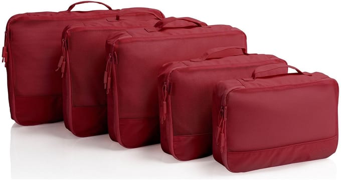 HEYS kledingzak EcoTex Packing Cubes Set 5pc Red donkerrood