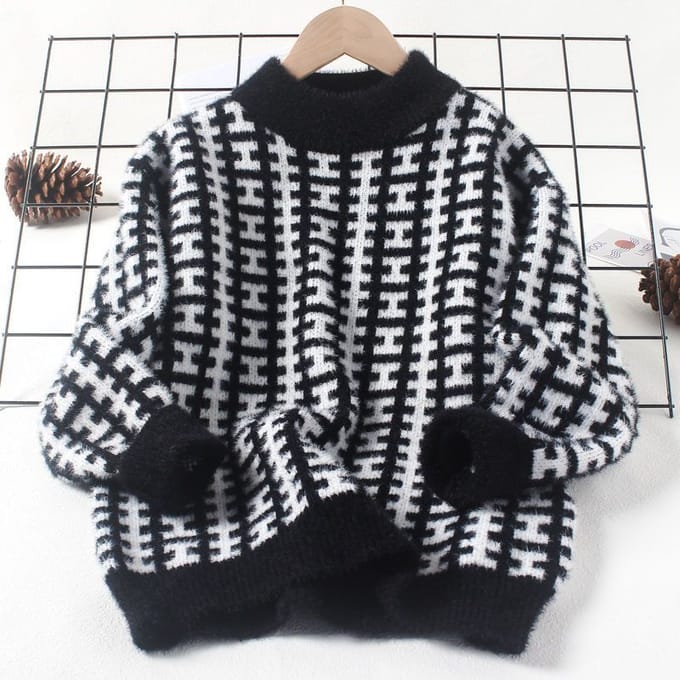 Jongens- en Meisjesbonttrui van Nerts met Verdikte Fleece Pullover, Kinder gebreide trui 170 donkerbruine kleur