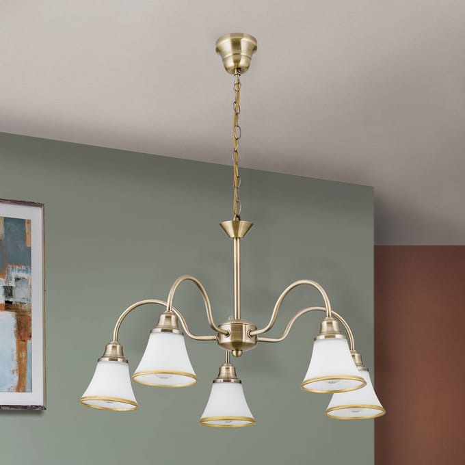 ORION TILDA - 5-lichts hanglamp, oudmessing-look