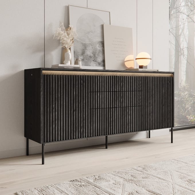 Meubella - Dressoir Timoteo - Mat zwart - 166 cm