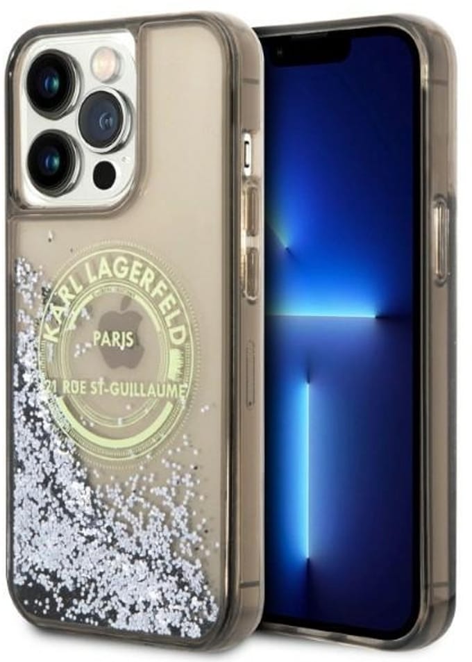 Karl Lagerfeld Liquid Glitter RSG - iPhone 14 Pro Max Hoesje - Zwart - Hardcase - Elegant Design