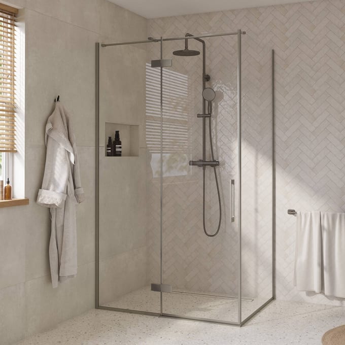 Saqu Grace zijwand incl. antikalk 90x210cm geborsteld grijs