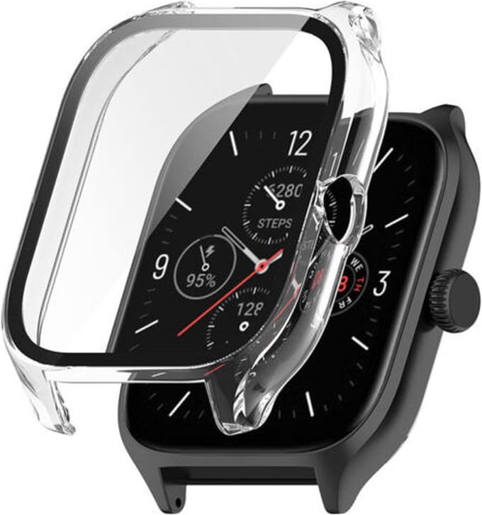 Strap-it Hard case bescherming - Stevig PC hoesje met glasplaat geschikt voor Amazfit GTS 4 - transparant