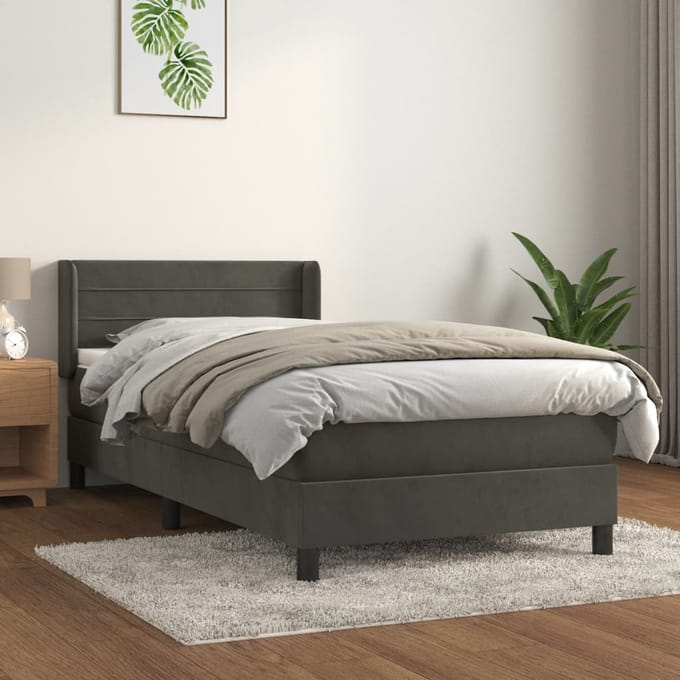 vidaXL - Boxspring - met - matras - fluweel - donkergrijs - 80x200 - cm
