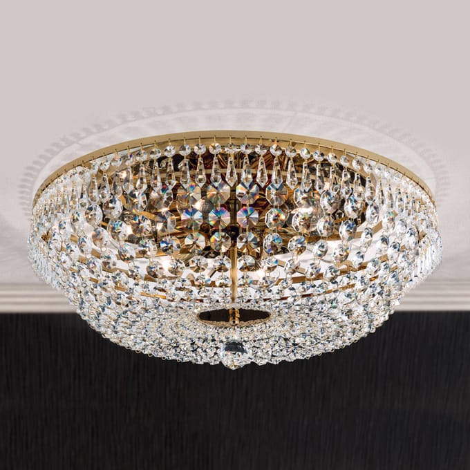 ORION Ronde kristallen plafondlamp SHERATA, goud, 55 cm