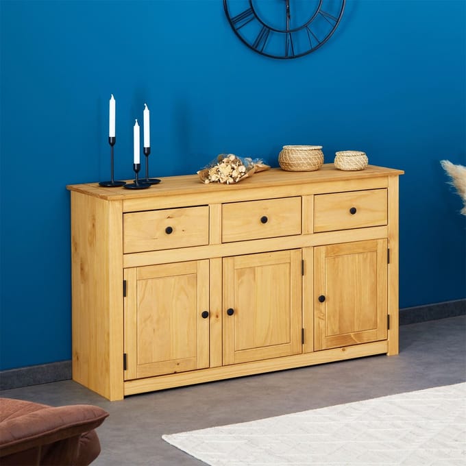 Dressoir CANCUN, massief grenen, met 3 lades