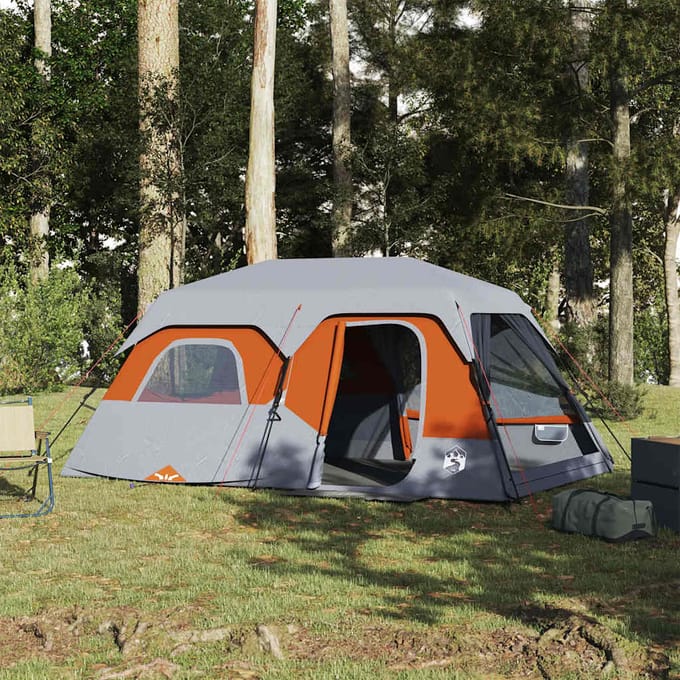 vidaXL - Tent - 9-persoons - waterdicht - snelontgrendeling - grijs - en - oranje