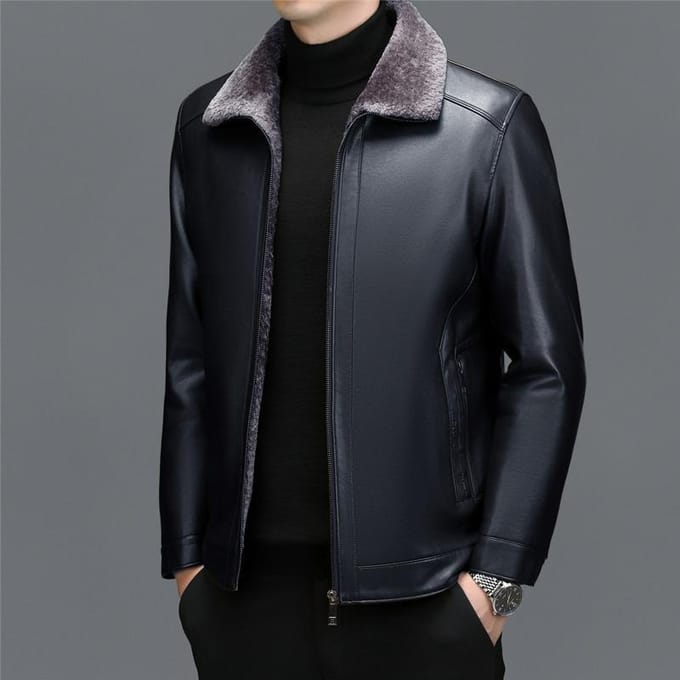 Leren jas van papa Heren Verdikte donsjas Leren jas Jas 4XL black