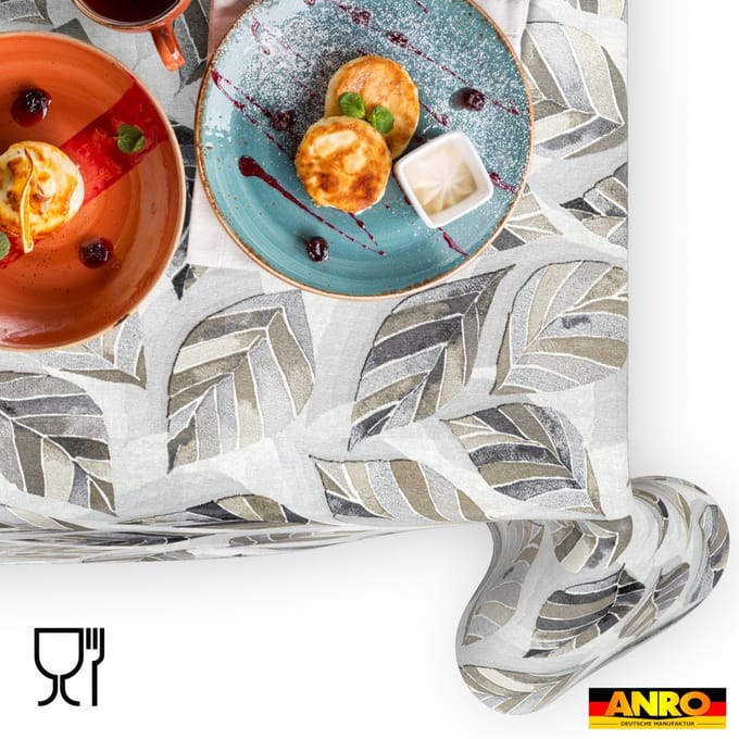 ANRO Tafelkleed Bladeren Grijs 130x90cm Rechte rand Afwasbaar Waterafstotend Binnen & Buiten