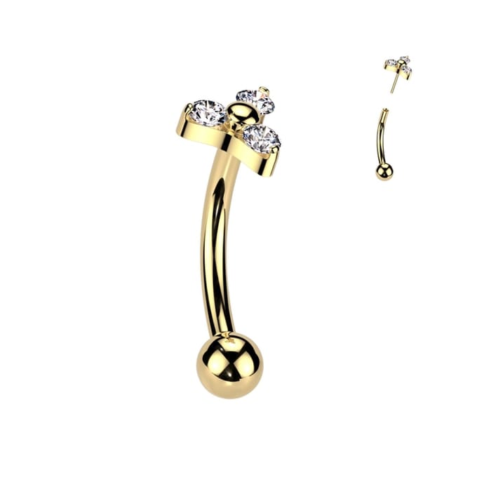 Piercing titanium curved triangular gemmed 1.2x8 - goud - LMPiercings