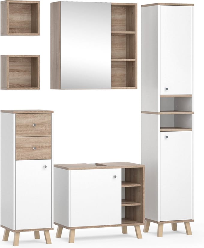 Vicco Badkamermeubel set Senyo, Wit, 6-delig