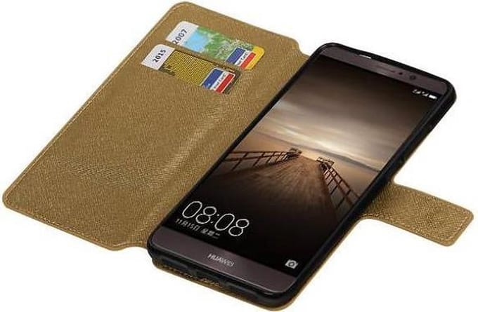 Cross Pattern TPU Bookstyle Wallet Case Hoesje Geschikt voor Huawei Mate 9 Goud
