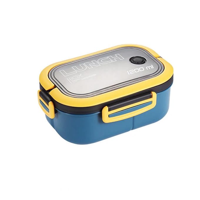 Enkele dubbellaagse lunchbox Draagbaar compartiment Fruitvoedseldoos Magnetronlunchbox met vork en lepel Picknickversdoos 3 yellow