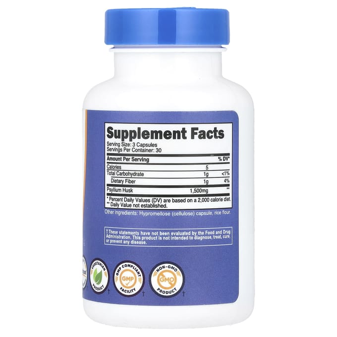 Nutricost, enveloppe de psyllium, 1 500 mg, 90 capsules, (500 mg par gélule)
