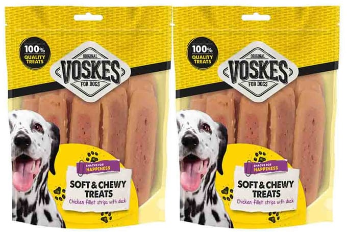 Voskes Hondensnacks Kipfilet Eend - 2 x 400 gr - Voordeelverpakking