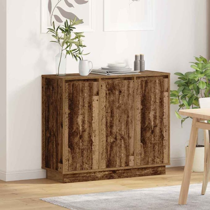 vidaXL - LED - Dressoir - Oudhout - 90 - x - 32 - x - 75 - cm - Bewerkt - hout