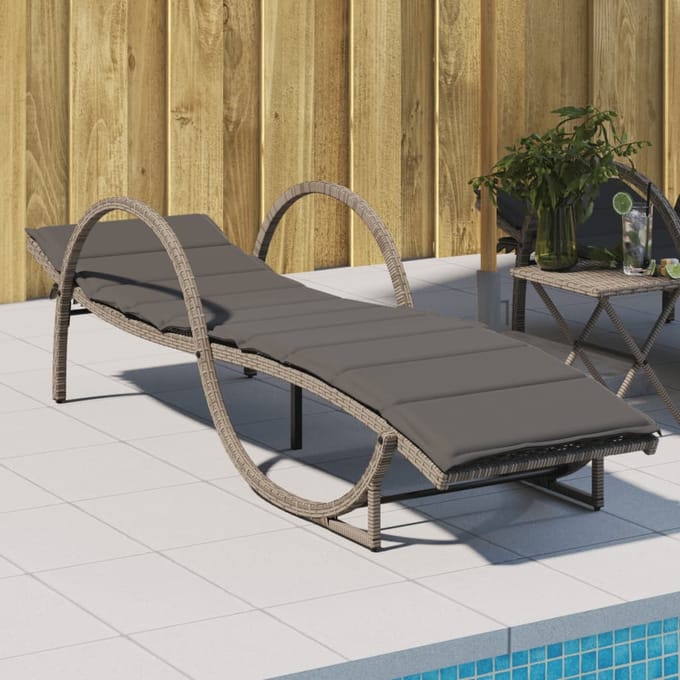 vidaXL - Ligbed - met - kussen - 60x199x42 - cm - poly - rattan - grijs