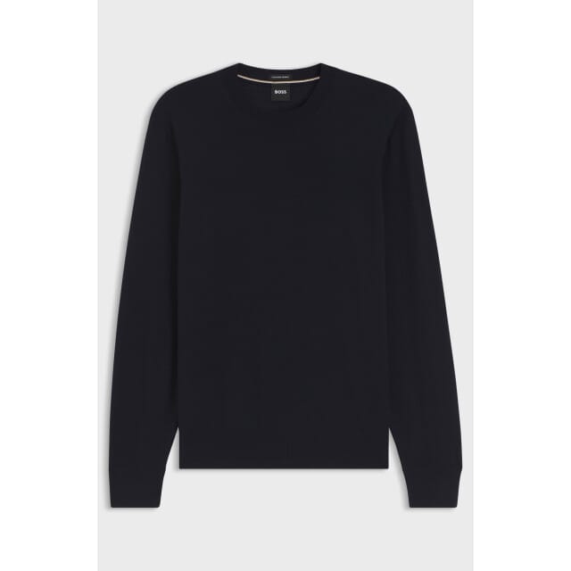 BOSS Leno slim fit trui wol - heren pullover middeldik O-hals - donkerblauw