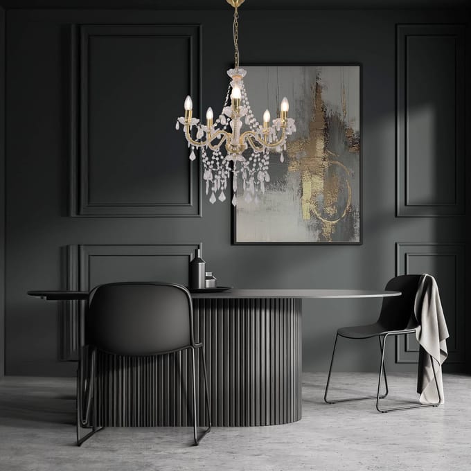 Näve Cecilia kroonluchter, goud, ijzer/acryl, Ø 52 cm, 5-lamps.